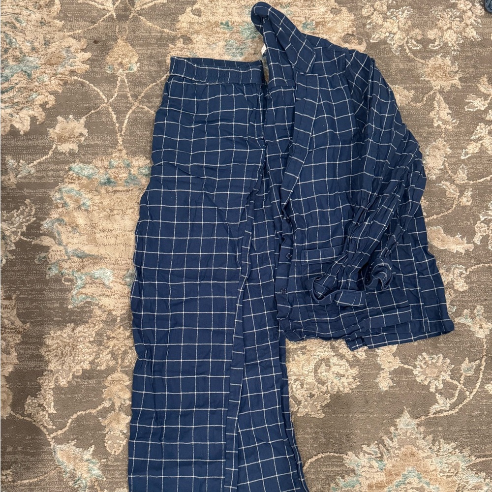 Navy Windowpane Plaid Women's Pajama Set